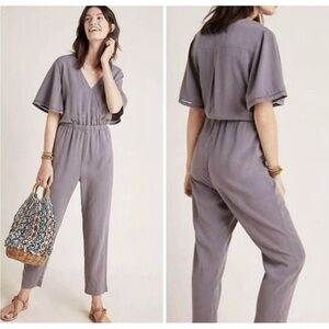 Anthropologie Cloth & Stone Gulpiyuri Jumpsuit Sz S Chambray Gray Flutter *F4